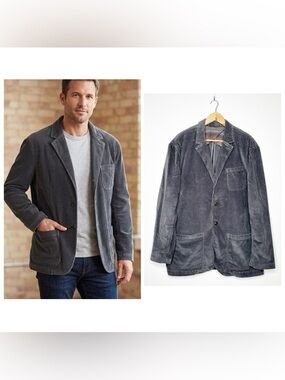 Faherty Gray Corduroy Knit Blazer Jacket Mens Size XL